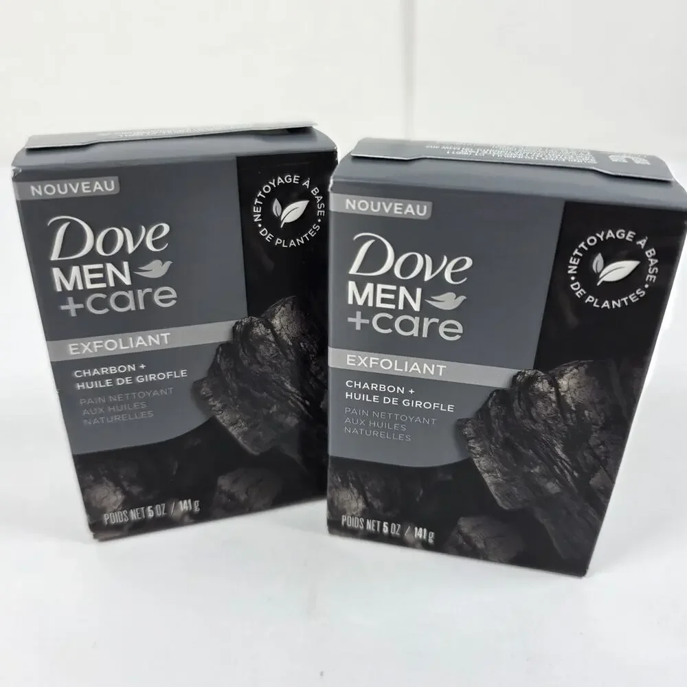 2 Dove Men Care Exfoliate Cleansing Bars - 5 oz (141 g) - Charcoal and Clove Oil
